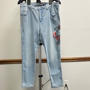 Women with Control Floral Light Blue Jeans
